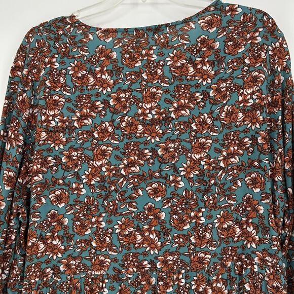Studio Untold Ditsy Floral Maxi Dress Teal Orange 3/4 Sleeves Boho Sz 20/22 - Picture 7 of 10
